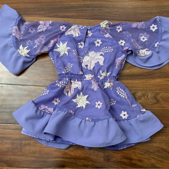 Disney Tangled Rapunzel purple mesh embroidered floral short sleeve dress - Picture 3 of 5